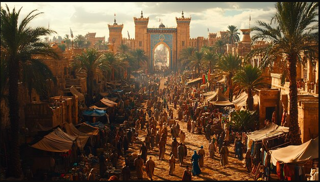 A crowded street in ancient Babylon