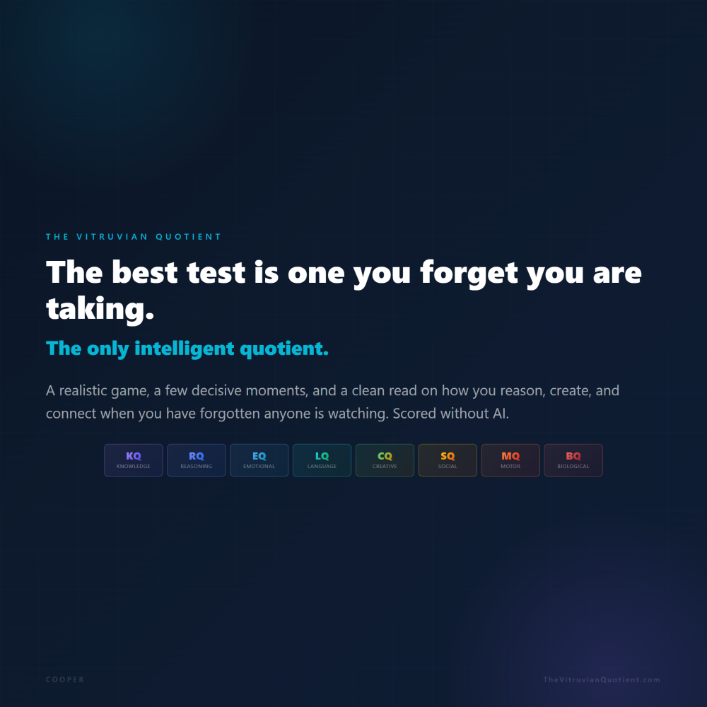VQ: the best test is one you forget you are taking, the only intelligent quotient