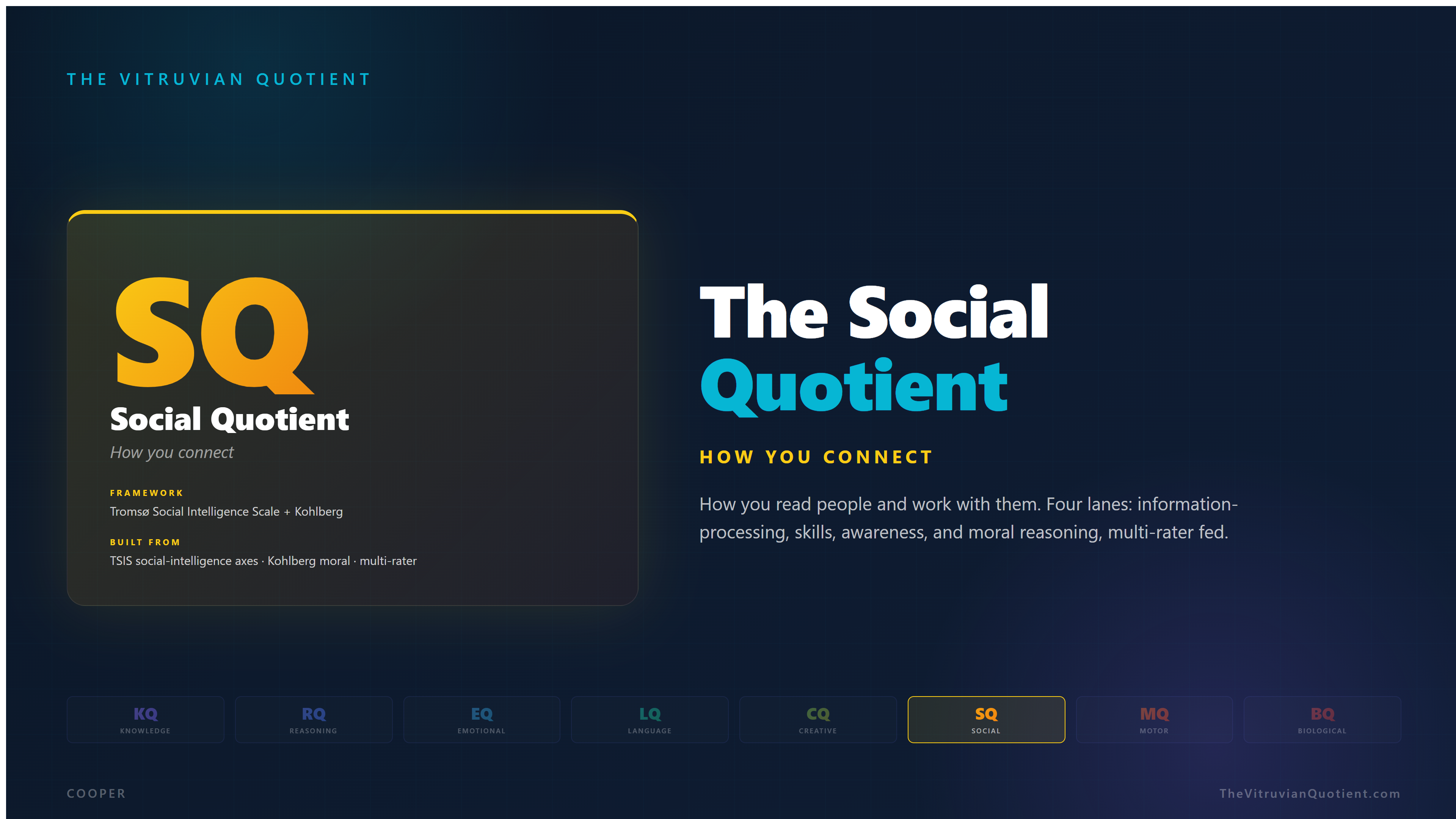 The Social Quotient (SQ): how well you read people and how you treat them, rated by you and by the people around you.